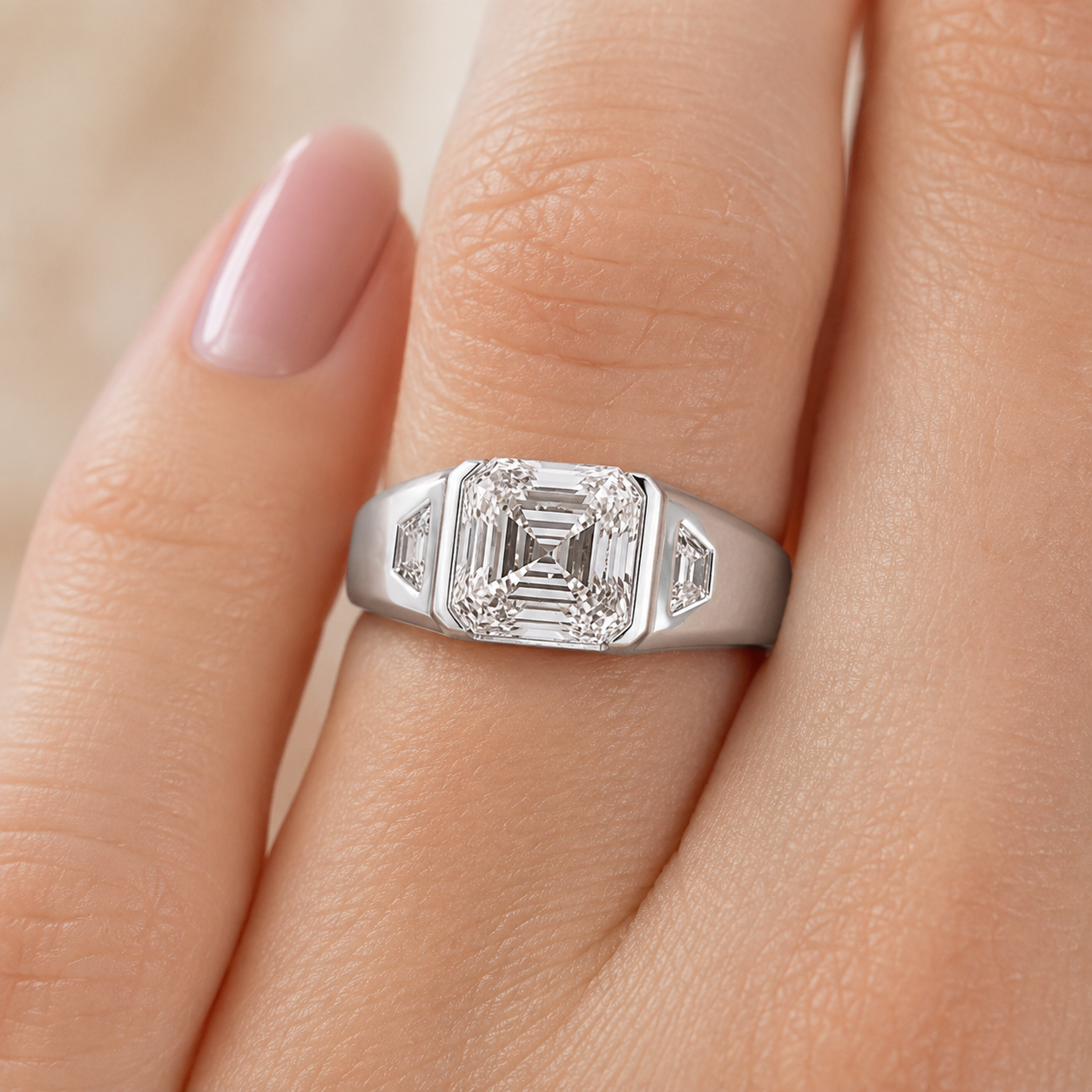 3.00 CT Asscher Cut Lab-Grown Diamond Men's Signet Ring in 14K White Gold – Bold Hip Hop Statement Ring with Side Diamonds