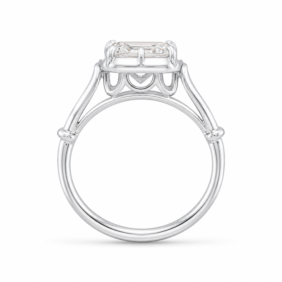 3.50 CT Asscher Cut Lab-Grown Diamond Solitaire Engagement Ring in 14K White Gold – Georgian Button Back Design | IGI Certified