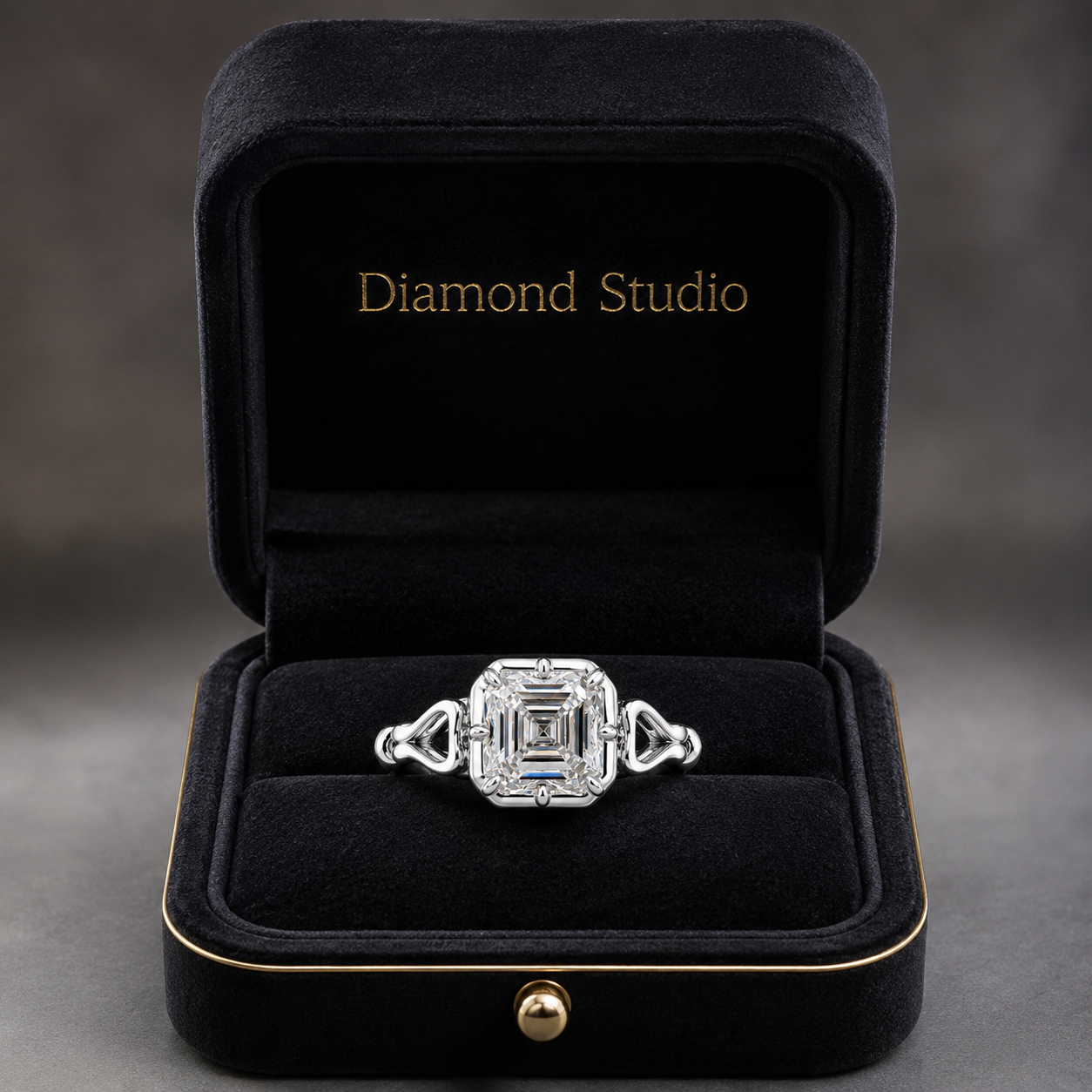3.50 CT Asscher Cut Lab-Grown Diamond Solitaire Engagement Ring in 14K White Gold – Georgian Button Back Design | IGI Certified