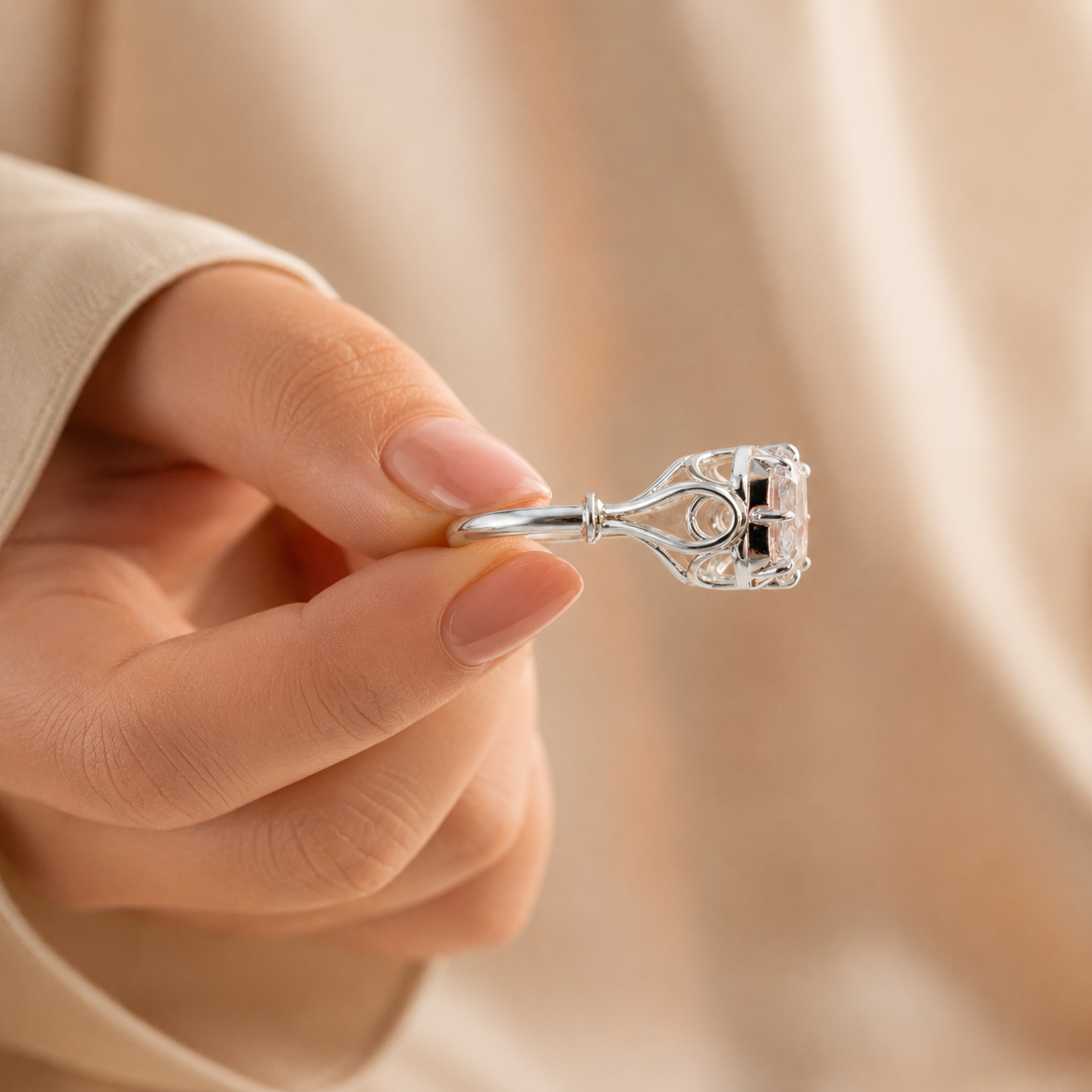 3.50 CT Asscher Cut Lab-Grown Diamond Solitaire Engagement Ring in 14K White Gold – Georgian Button Back Design | IGI Certified