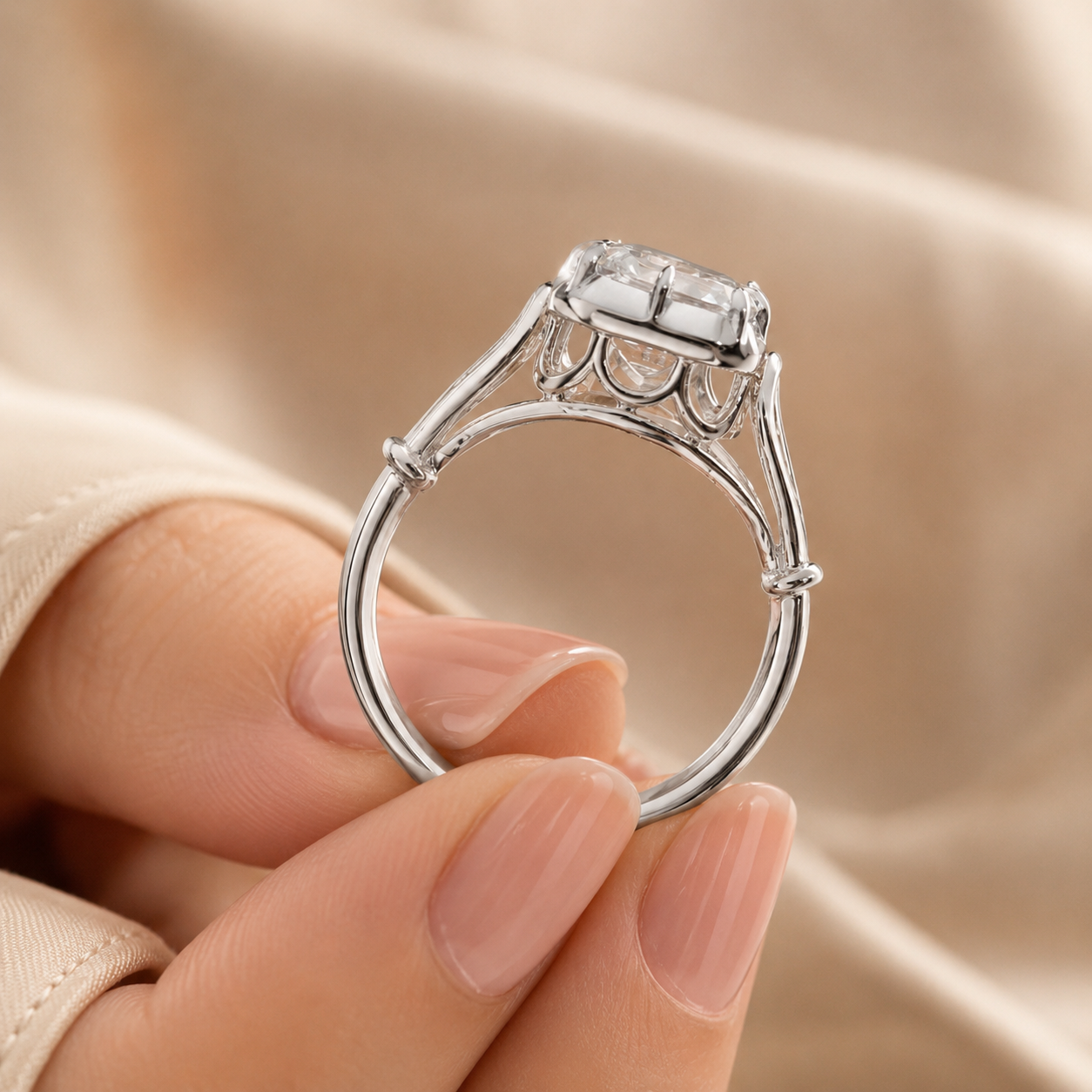 3.50 CT Asscher Cut Lab-Grown Diamond Solitaire Engagement Ring in 14K White Gold – Georgian Button Back Design | IGI Certified