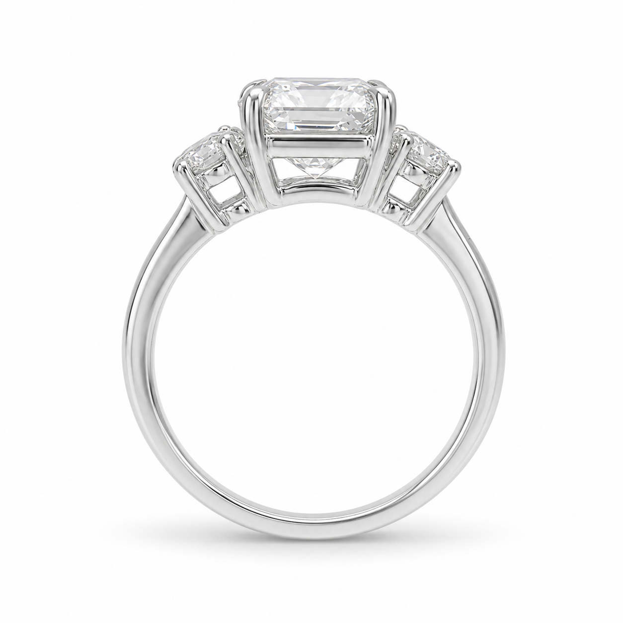 3.09 CT Asscher Cut Lab-Grown Diamond Three Stone Engagement Ring in 14K White Gold – IGI Certified Oval Side Diamond Design