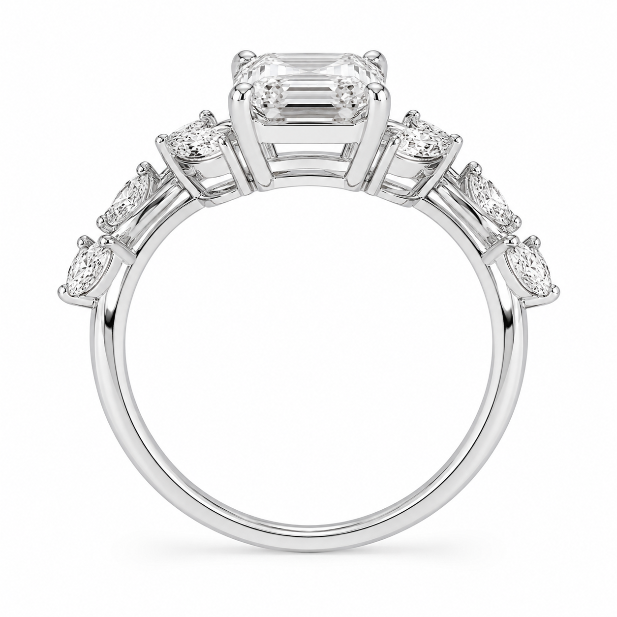 3.50 CT Asscher Cut Lab-Grown Diamond Engagement Ring in 14K White Gold – Nature Inspired Marquise Side Stone Design | IGI Certified