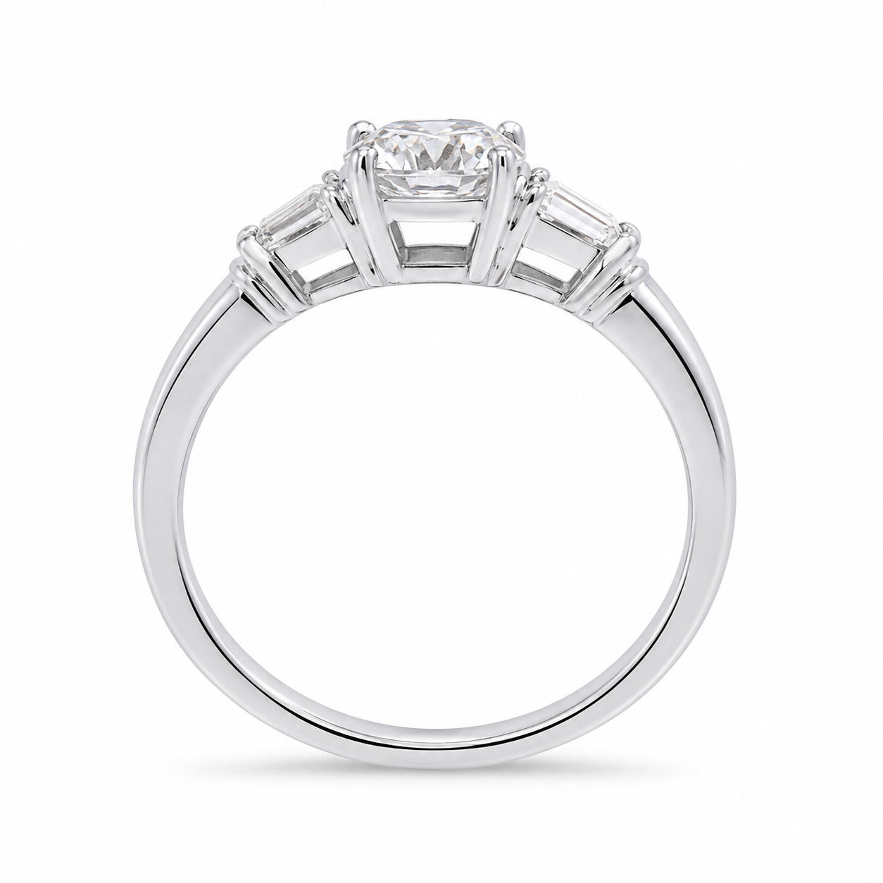 2.00 CT Asscher Cut Lab-Grown Diamond Three Stone Engagement Ring in 14K White Gold – Bezel Set IGI Certified Design