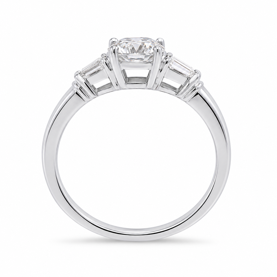 2.00 CT Asscher Cut Lab-Grown Diamond Three Stone Engagement Ring in 14K White Gold – Bezel Set IGI Certified Design