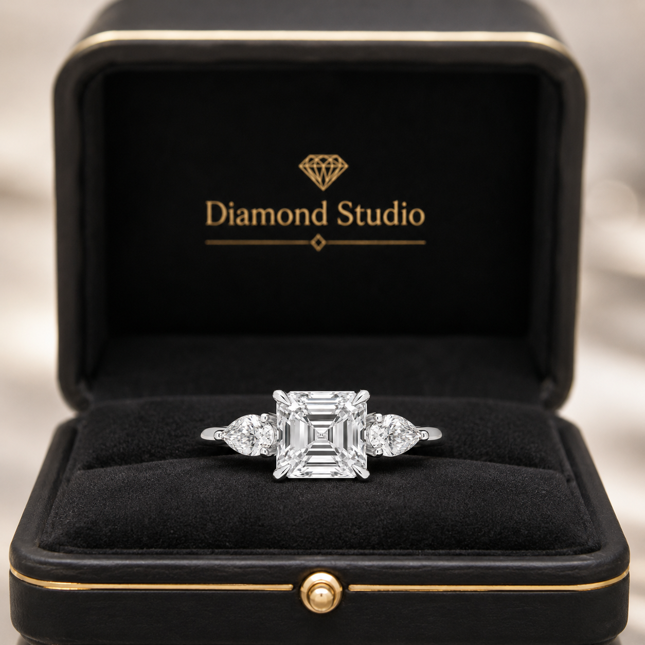 2.00 CT Asscher Cut Lab-Grown Diamond Three Stone Engagement Ring in 14K White Gold – Bezel Set IGI Certified Design