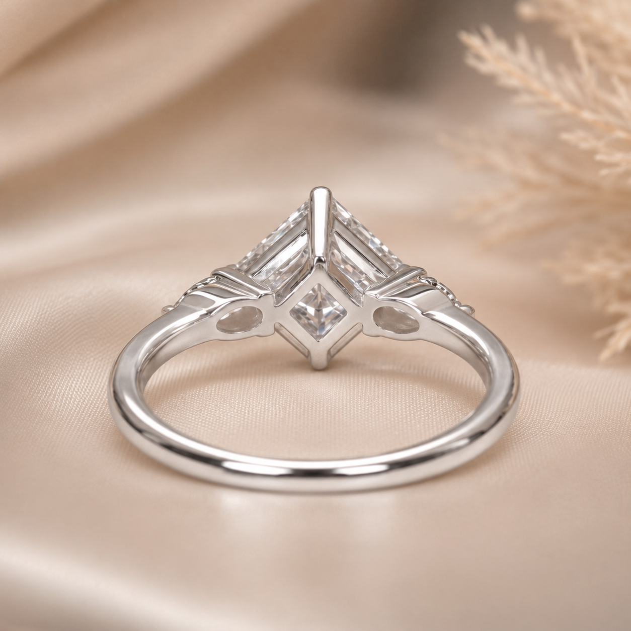 2.00 CT Asscher Cut Lab-Grown Diamond Three Stone Engagement Ring in 14K White Gold – Bezel Set IGI Certified Design