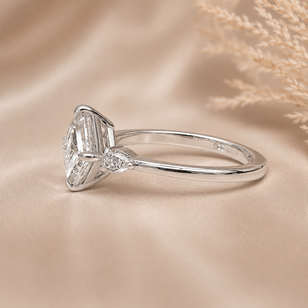 2.00 CT Asscher Cut Lab-Grown Diamond Three Stone Engagement Ring in 14K White Gold – Bezel Set IGI Certified Design
