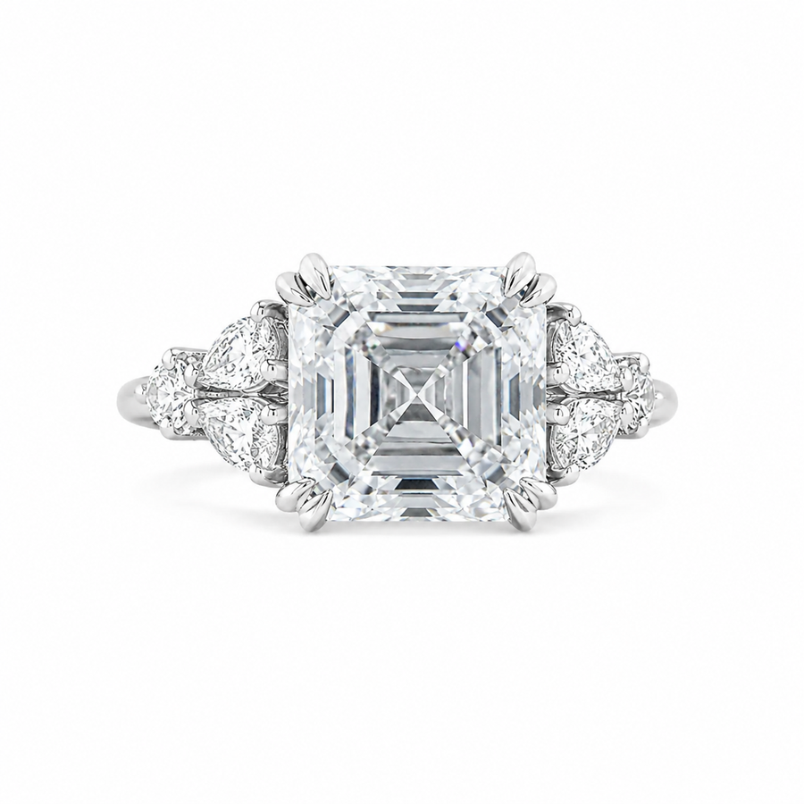 4.00 CT Asscher Cut Lab-Grown Diamond Engagement Ring in 14K White Gold – Side Stone Wedding Band Design