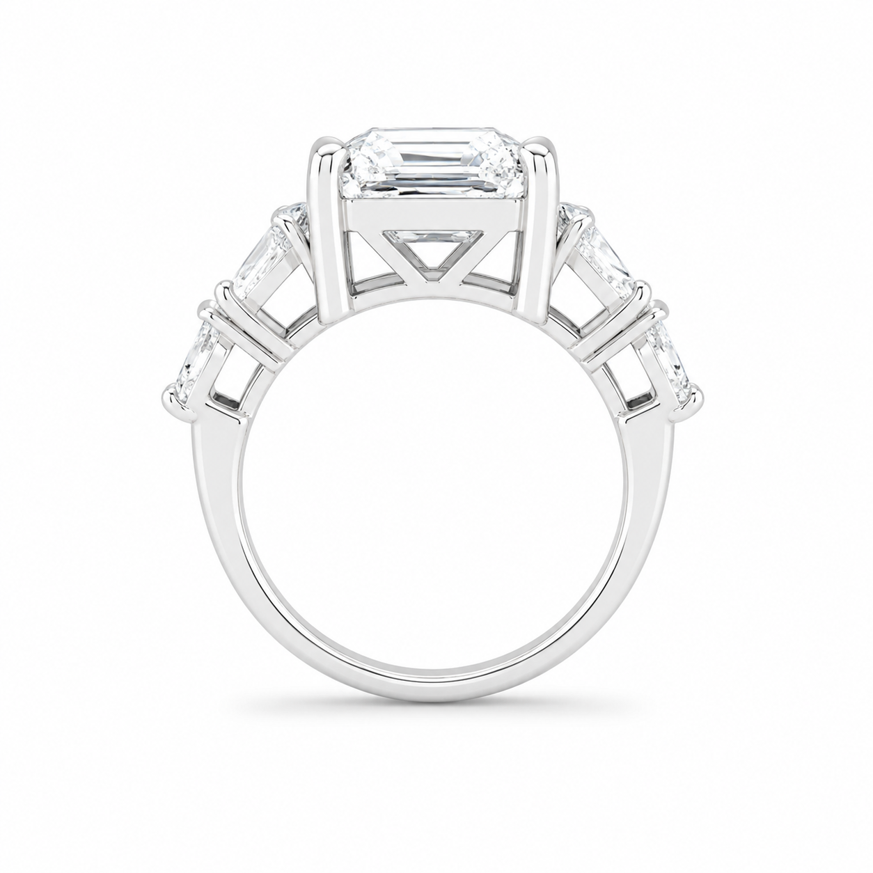 4.00 CT Asscher Cut Lab-Grown Diamond Engagement Ring in 14K White Gold – Side Stone Wedding Band Design