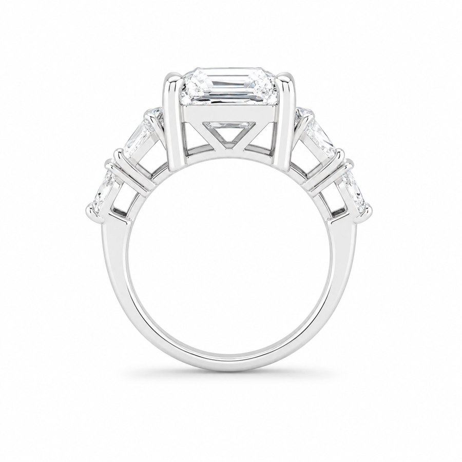 4.00 CT Asscher Cut Lab-Grown Diamond Engagement Ring in 14K White Gold – Side Stone Wedding Band Design