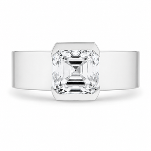 2.00 CT Asscher Cut Lab-Grown Diamond Solitaire Engagement Ring in 14K White Gold – Bezel Set Wide Band Design