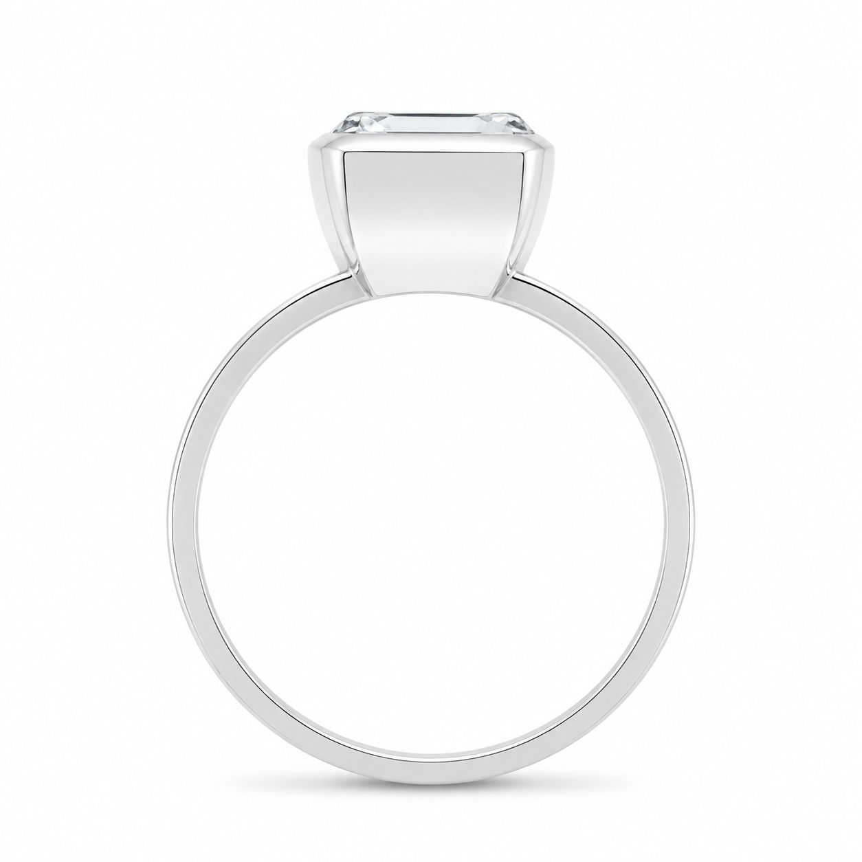2.00 CT Asscher Cut Lab-Grown Diamond Solitaire Engagement Ring in 14K White Gold – Bezel Set Wide Band Design