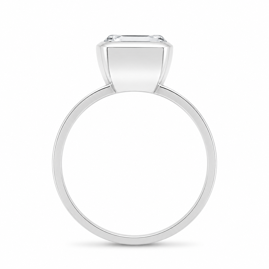2.00 CT Asscher Cut Lab-Grown Diamond Solitaire Engagement Ring in 14K White Gold – Bezel Set Wide Band Design