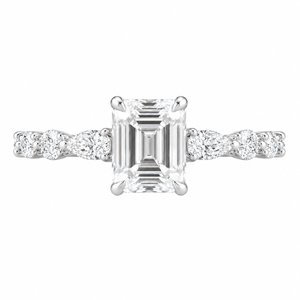 3.00 CT Asscher Cut Lab-Grown Diamond Three Stone Engagement Ring in 14K White Gold – Marquise & Round Side Stone Design
