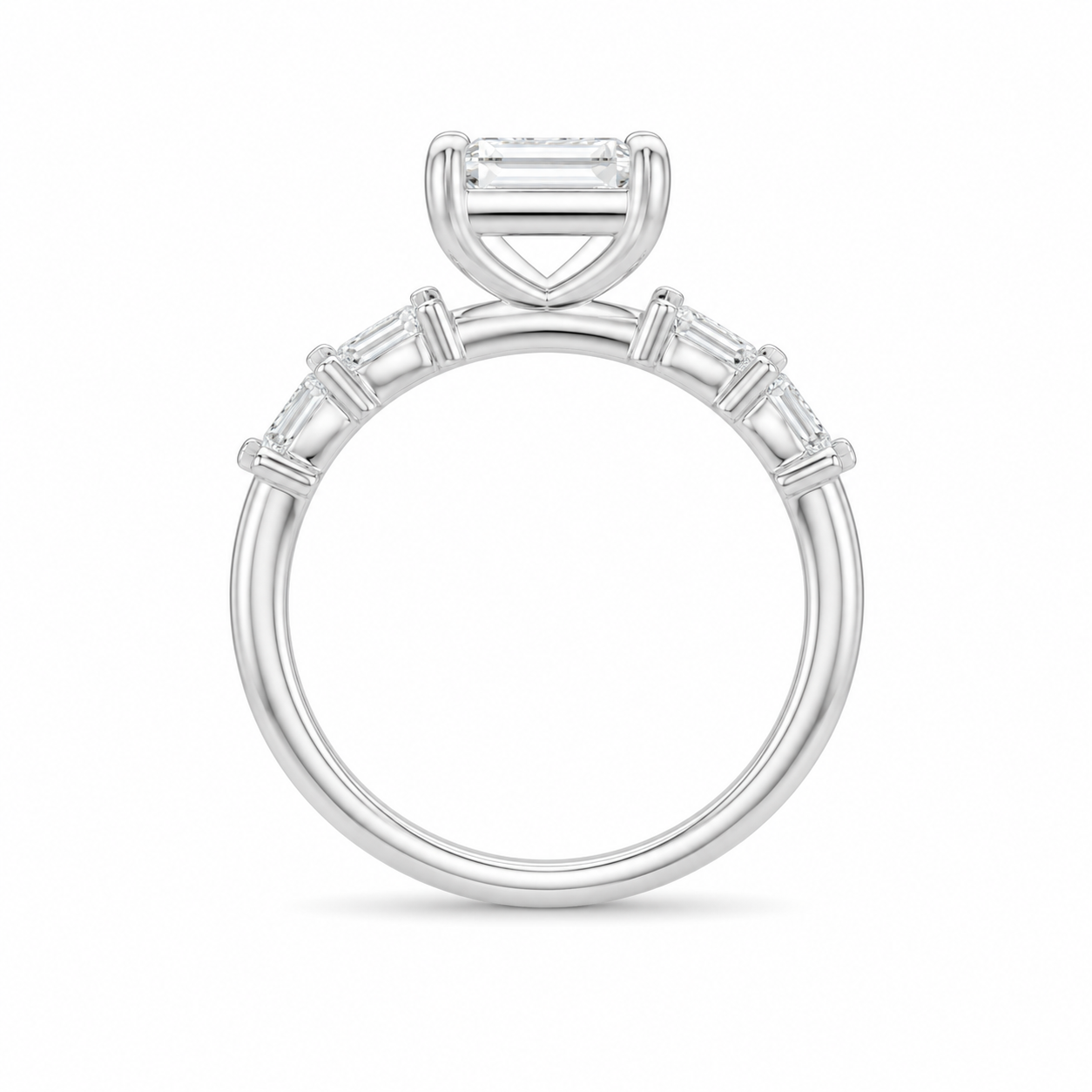 3.00 CT Asscher Cut Lab-Grown Diamond Three Stone Engagement Ring in 14K White Gold – Marquise & Round Side Stone Design