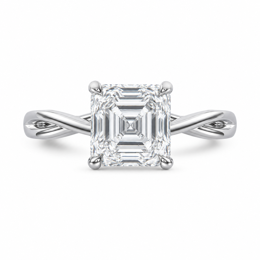 1.50 CT Asscher Cut Lab-Grown Diamond Hidden Halo Solitaire Engagement Ring in 14K White Gold – Minimalist Design