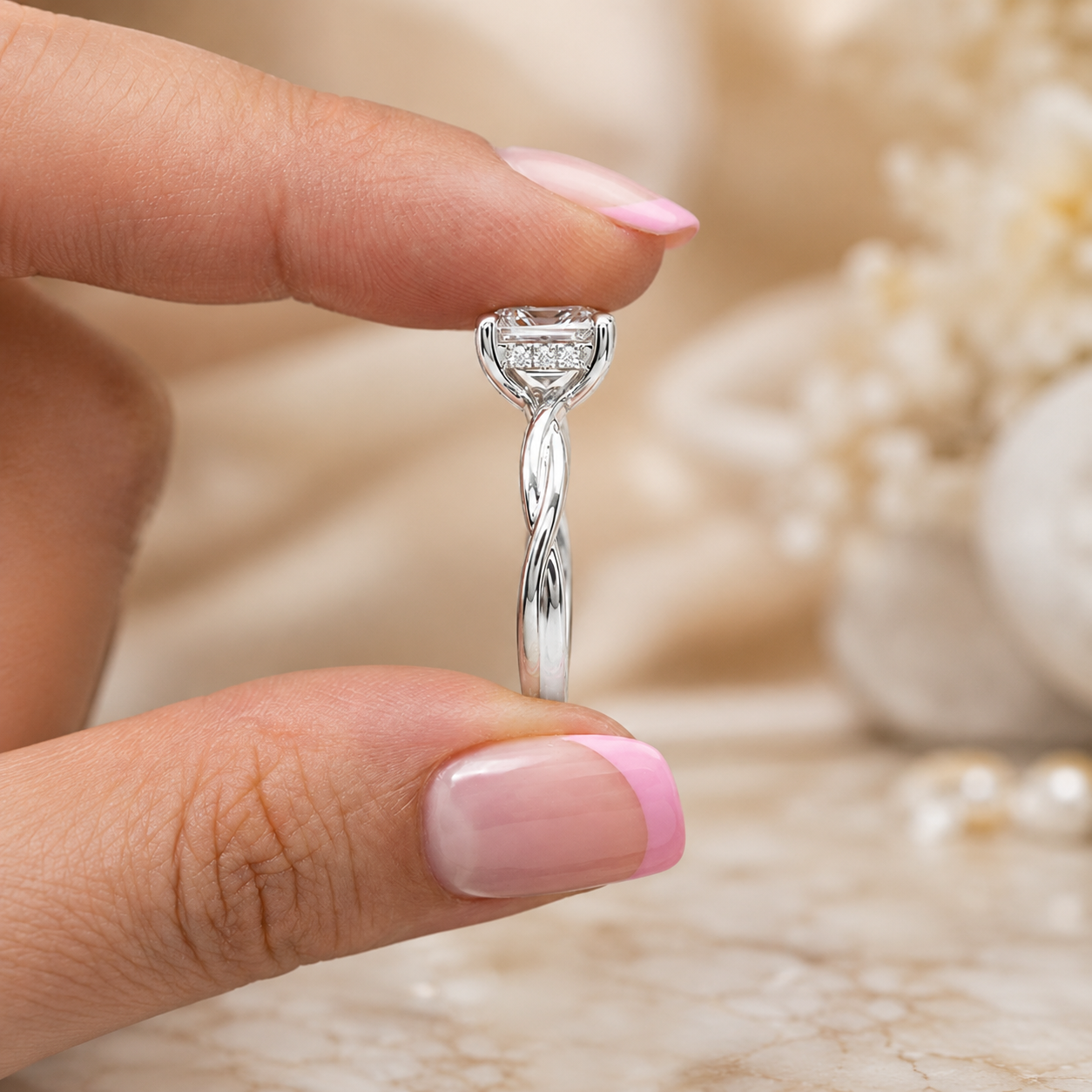 1.50 CT Asscher Cut Lab-Grown Diamond Hidden Halo Solitaire Engagement Ring in 14K White Gold – Minimalist Design