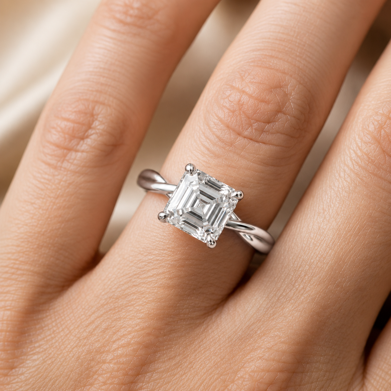 1.50 CT Asscher Cut Lab-Grown Diamond Hidden Halo Solitaire Engagement Ring in 14K White Gold – Minimalist Design