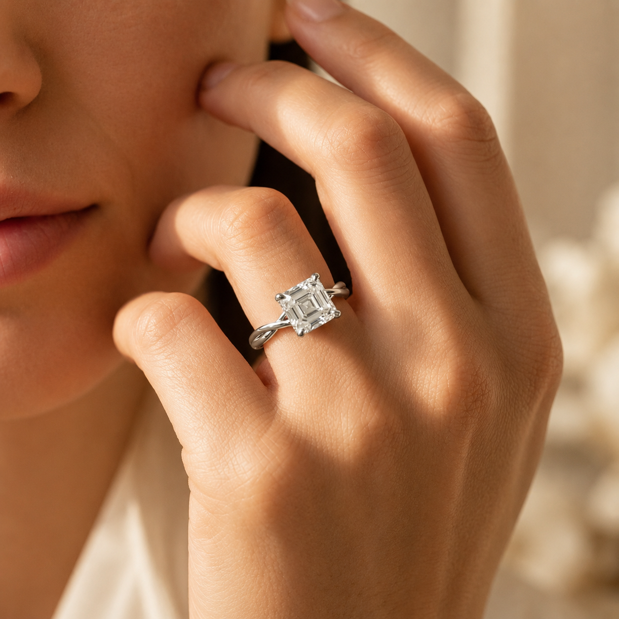 1.50 CT Asscher Cut Lab-Grown Diamond Hidden Halo Solitaire Engagement Ring in 14K White Gold – Minimalist Design