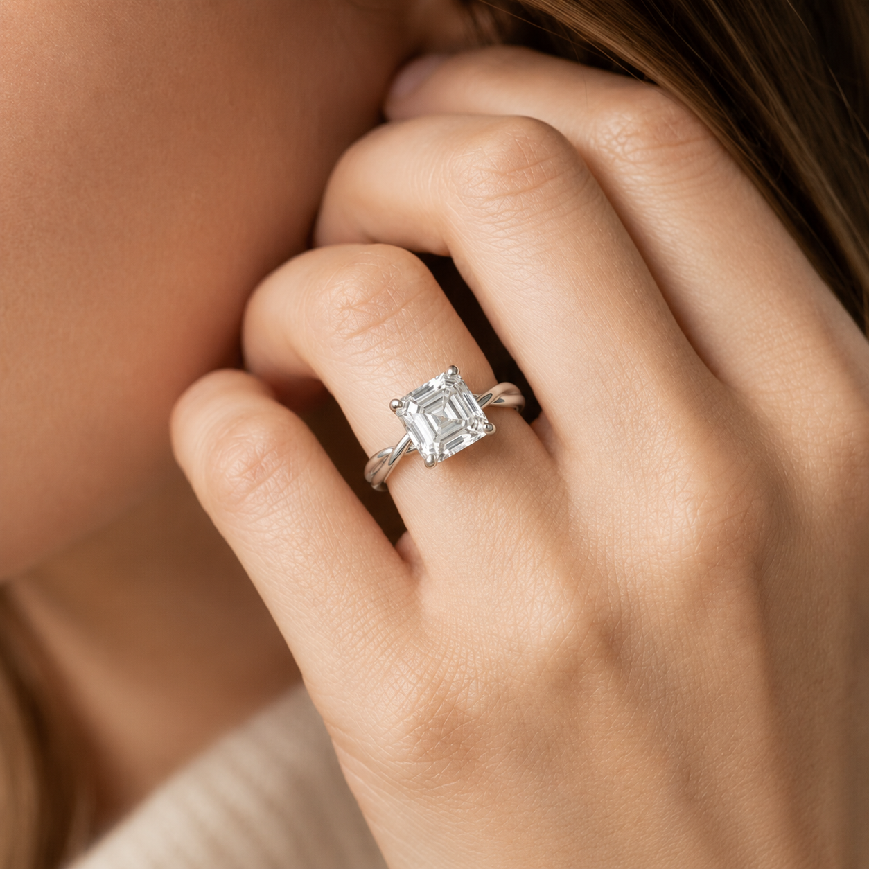 1.50 CT Asscher Cut Lab-Grown Diamond Hidden Halo Solitaire Engagement Ring in 14K White Gold – Minimalist Design