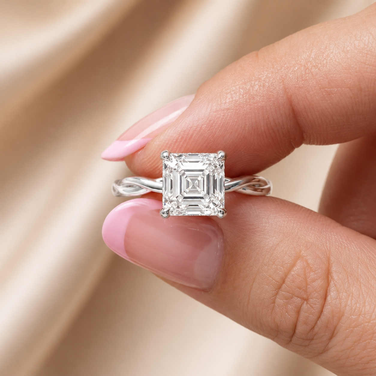 1.50 CT Asscher Cut Lab-Grown Diamond Hidden Halo Solitaire Engagement Ring in 14K White Gold – Minimalist Design