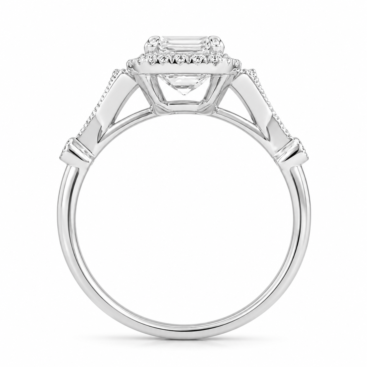 3.50 CT Asscher Cut Lab-Grown Diamond Engagement Ring in 14K White Gold – Round Side Stone Luxury Bridal Design
