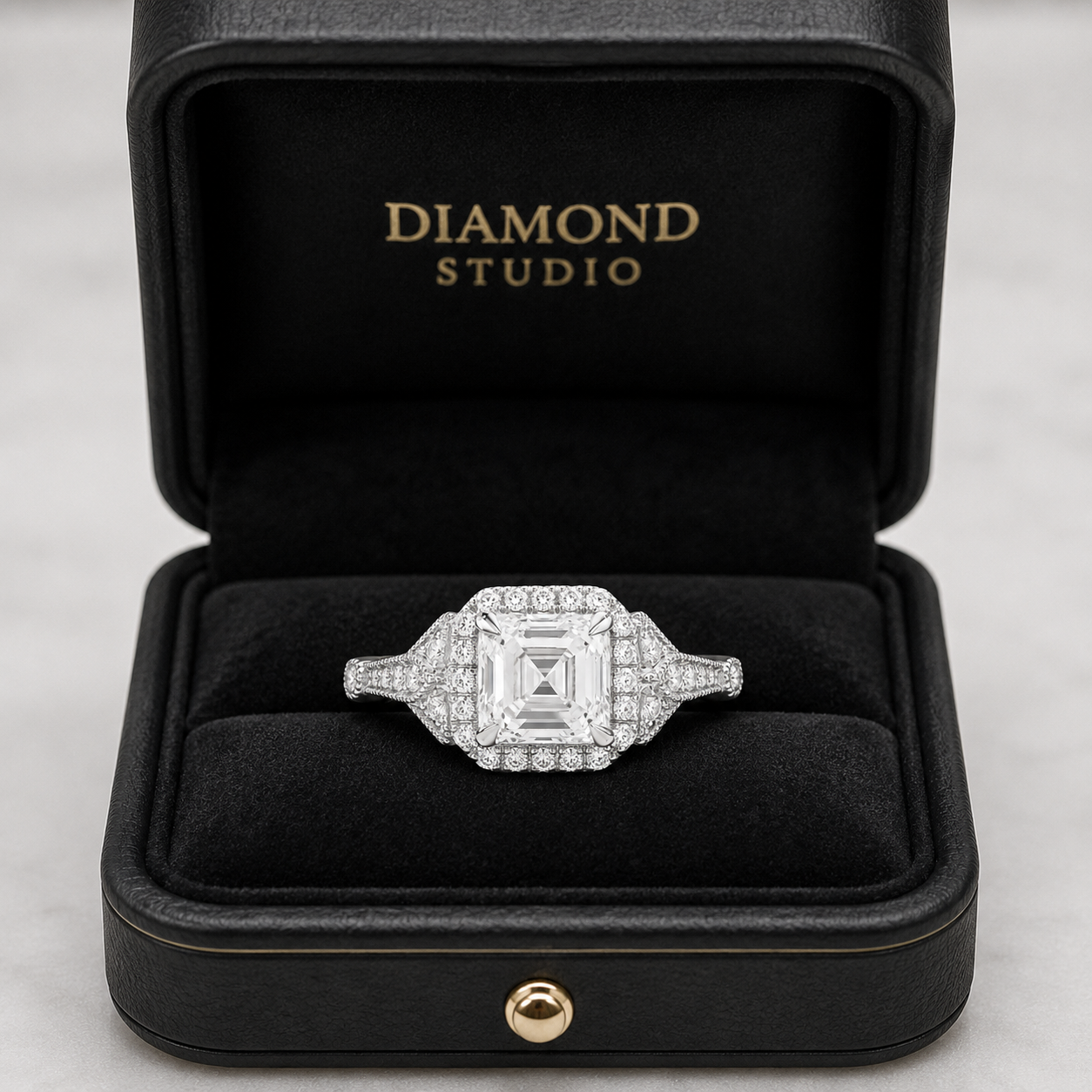 3.50 CT Asscher Cut Lab-Grown Diamond Engagement Ring in 14K White Gold – Round Side Stone Luxury Bridal Design