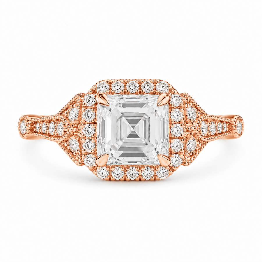 3.50 CT Asscher Cut Lab-Grown Diamond Engagement Ring in 14K White Gold – Round Side Stone Luxury Bridal Design