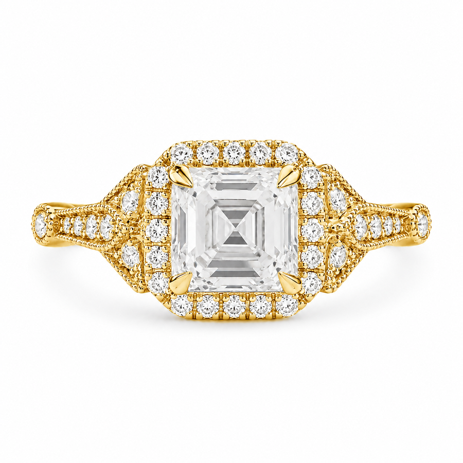 3.50 CT Asscher Cut Lab-Grown Diamond Engagement Ring in 14K White Gold – Round Side Stone Luxury Bridal Design