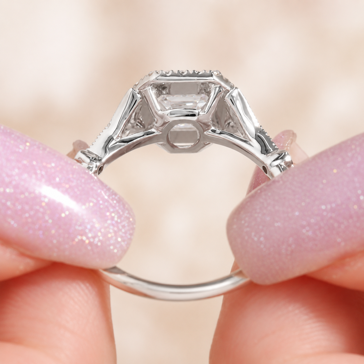 3.50 CT Asscher Cut Lab-Grown Diamond Engagement Ring in 14K White Gold – Round Side Stone Luxury Bridal Design