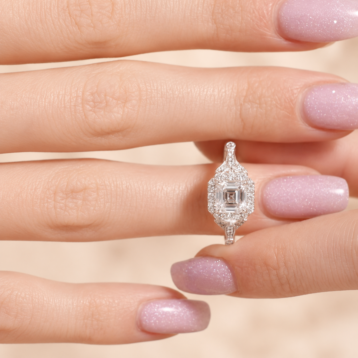3.50 CT Asscher Cut Lab-Grown Diamond Engagement Ring in 14K White Gold – Round Side Stone Luxury Bridal Design