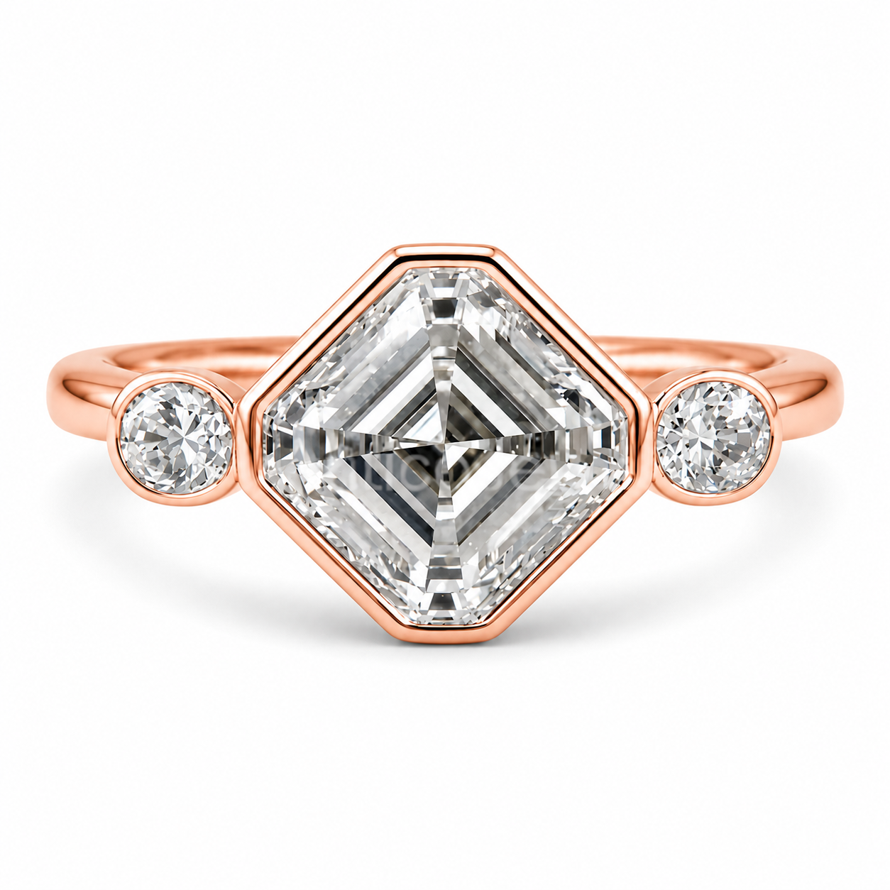2.50 CT Asscher Cut Lab-Grown Diamond Engagement Ring in 14K White Gold – Round Accent Solitaire Design