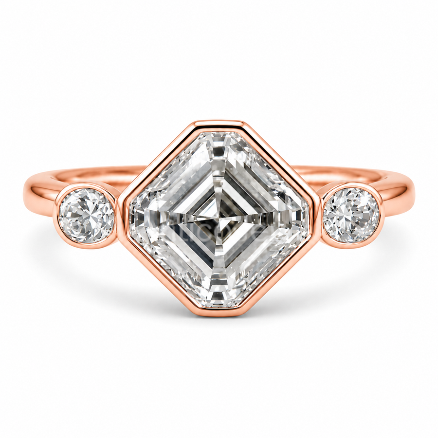 2.50 CT Asscher Cut Lab-Grown Diamond Engagement Ring in 14K White Gold – Round Accent Solitaire Design