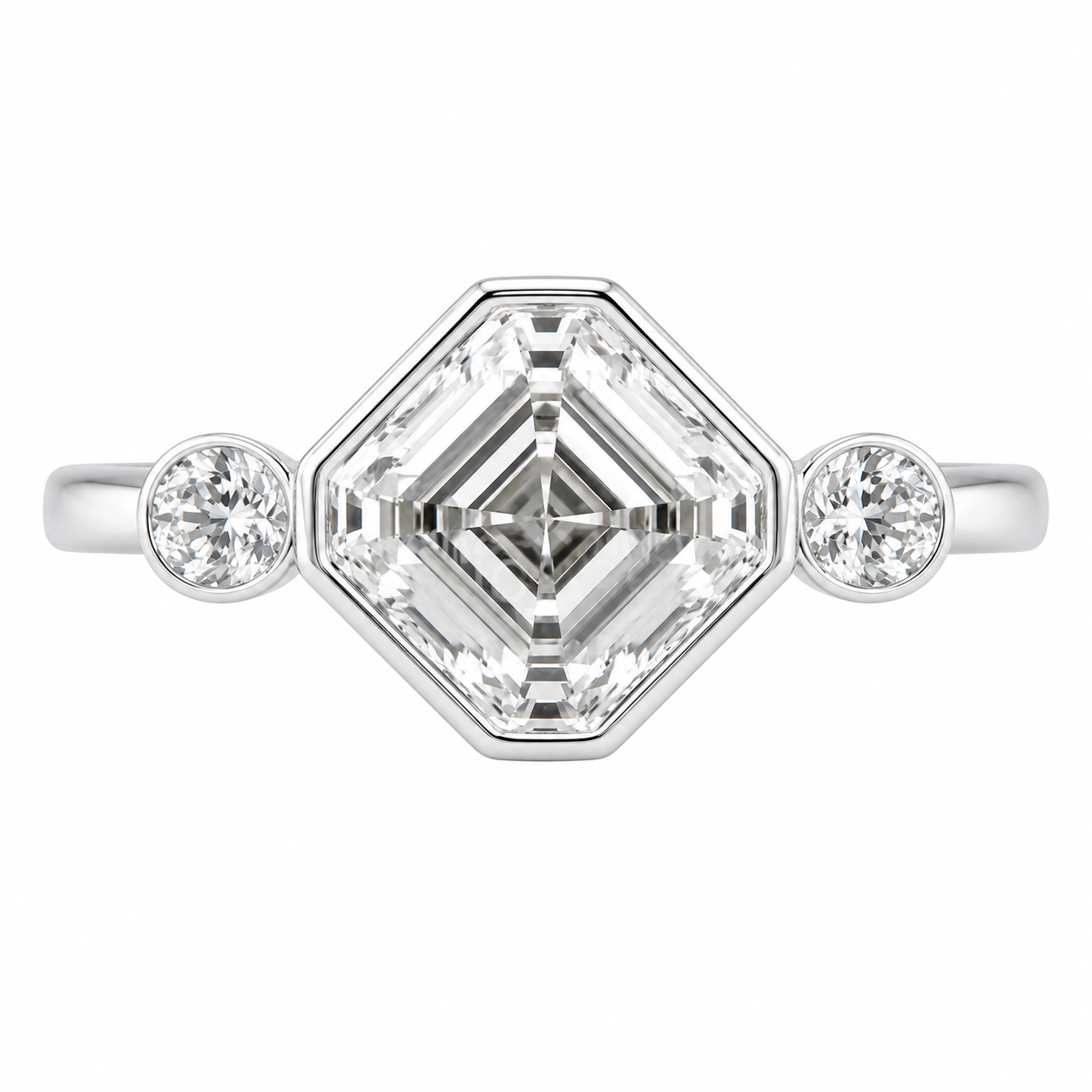 2.50 CT Asscher Cut Lab-Grown Diamond Engagement Ring in 14K White Gold – Round Accent Solitaire Design