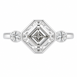 2.50 CT Asscher Cut Lab-Grown Diamond Engagement Ring in 14K White Gold – Round Accent Solitaire Design