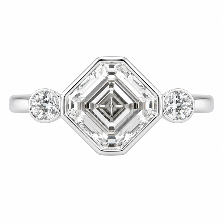 2.50 CT Asscher Cut Lab-Grown Diamond Engagement Ring in White Gold – Round Accent Solitaire Design