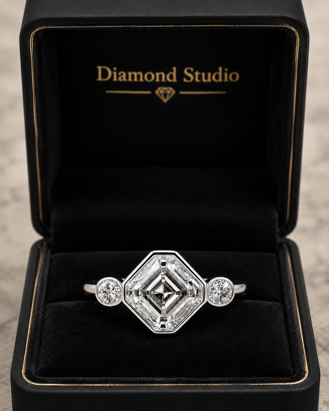 2.50 CT Asscher Cut Lab-Grown Diamond Engagement Ring in 14K White Gold – Round Accent Solitaire Design