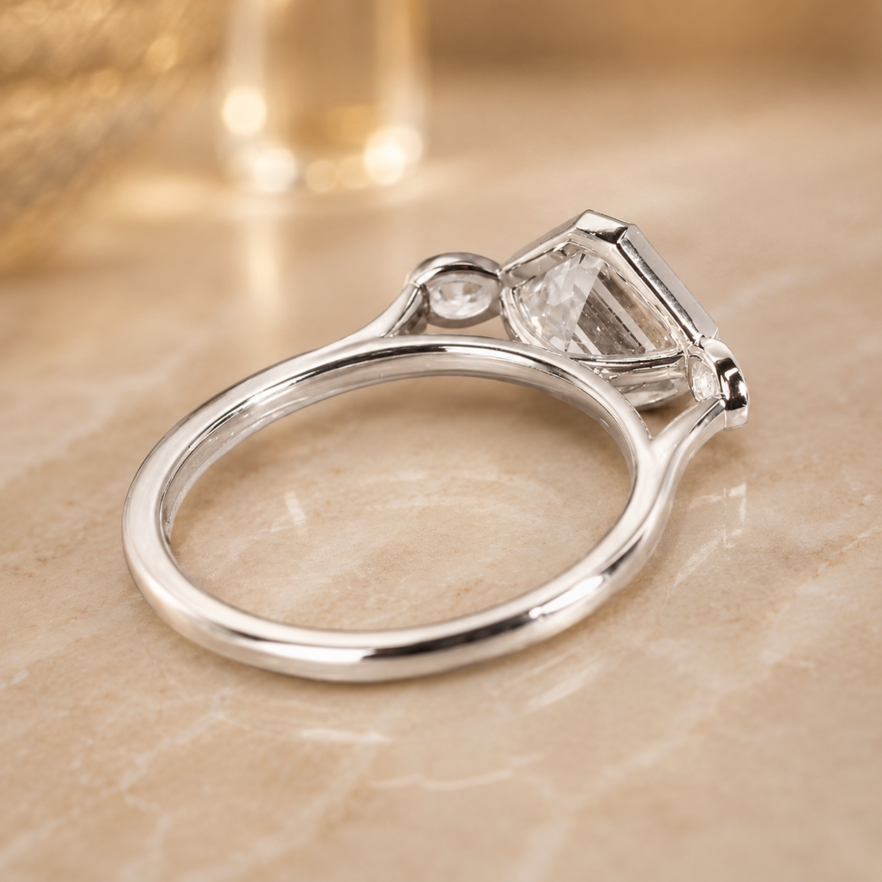 2.50 CT Asscher Cut Lab-Grown Diamond Engagement Ring in 14K White Gold – Round Accent Solitaire Design