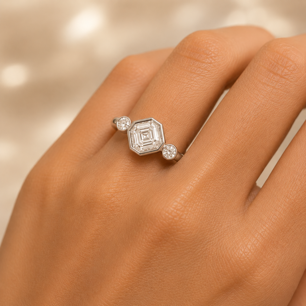 2.50 CT Asscher Cut Lab-Grown Diamond Engagement Ring in 14K White Gold – Round Accent Solitaire Design