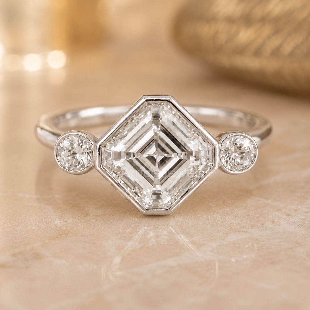 2.50 CT Asscher Cut Lab-Grown Diamond Engagement Ring in 14K White Gold – Round Accent Solitaire Design