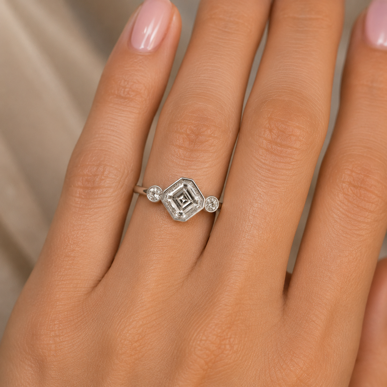 2.50 CT Asscher Cut Lab-Grown Diamond Engagement Ring in 14K White Gold – Round Accent Solitaire Design