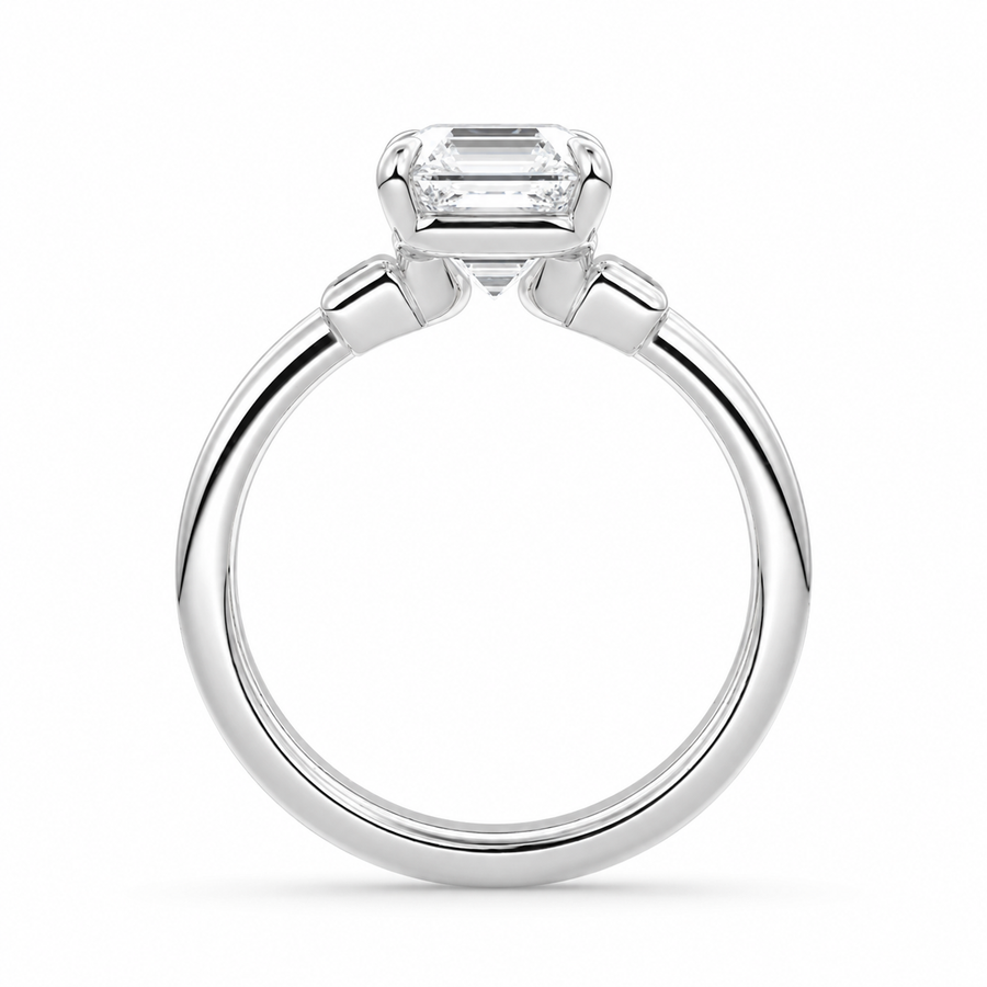 1.80 CT Asscher Cut Lab-Grown Diamond Three Stone Engagement Ring in 14K White Gold – Baguette Side Stone Double Band Art Deco Design