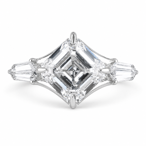 2.50 CT Asscher Cut Lab-Grown Diamond Three Stone Engagement Ring in 14K White Gold – East West IGI Certified Design