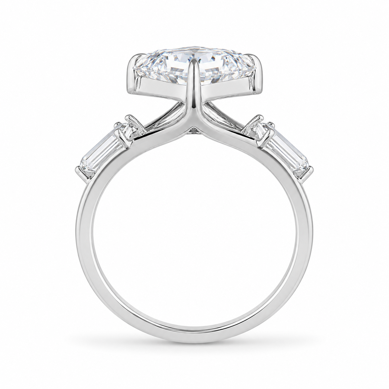 2.50 CT Asscher Cut Lab-Grown Diamond Three Stone Engagement Ring in 14K White Gold – East West IGI Certified Design