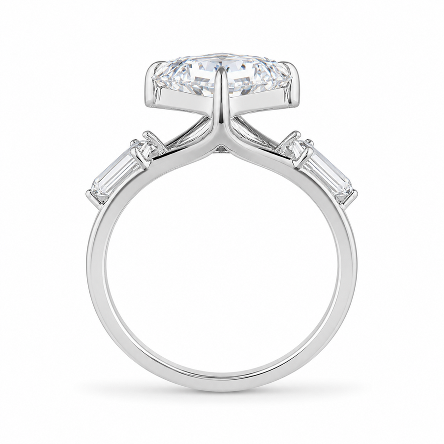 2.50 CT Asscher Cut Lab-Grown Diamond Three Stone Engagement Ring in 14K White Gold – East West IGI Certified Design