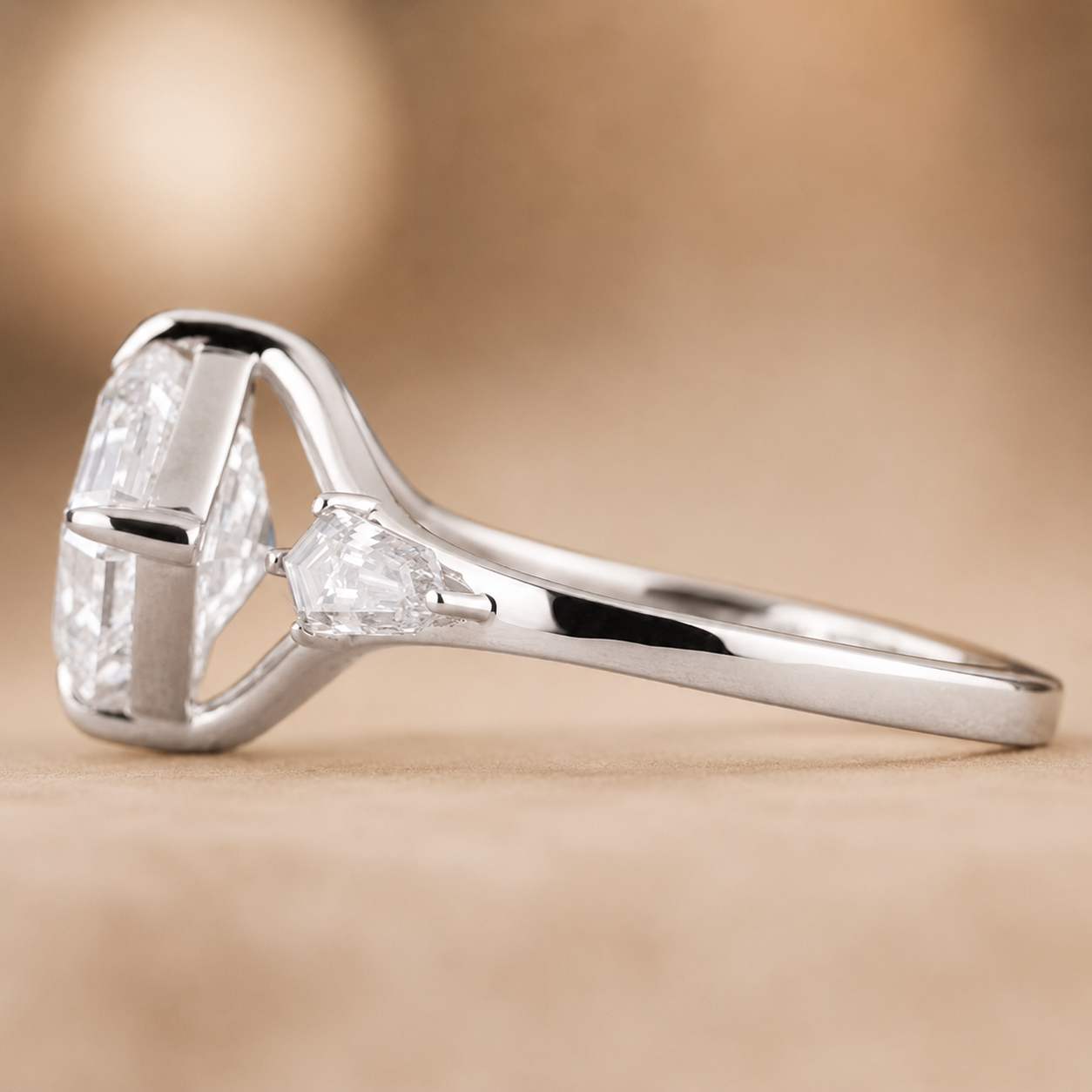 2.50 CT Asscher Cut Lab-Grown Diamond Three Stone Engagement Ring in 14K White Gold – East West IGI Certified Design