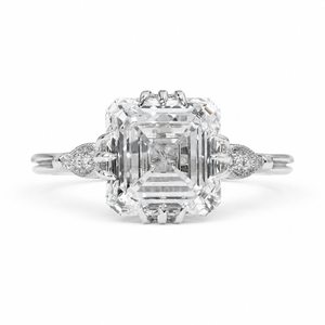 4.50 CT Asscher Cut Lab-Grown Diamond Engagement Ring in 14K White Gold – IGI Certified Vintage Triple Prong Statement Ring with Side Diamonds