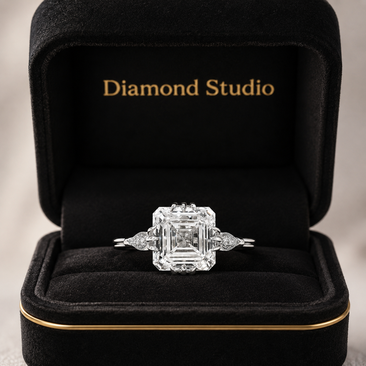 4.50 CT Asscher Cut Lab-Grown Diamond Engagement Ring in 14K White Gold – IGI Certified Vintage Triple Prong Statement Ring with Side Diamonds