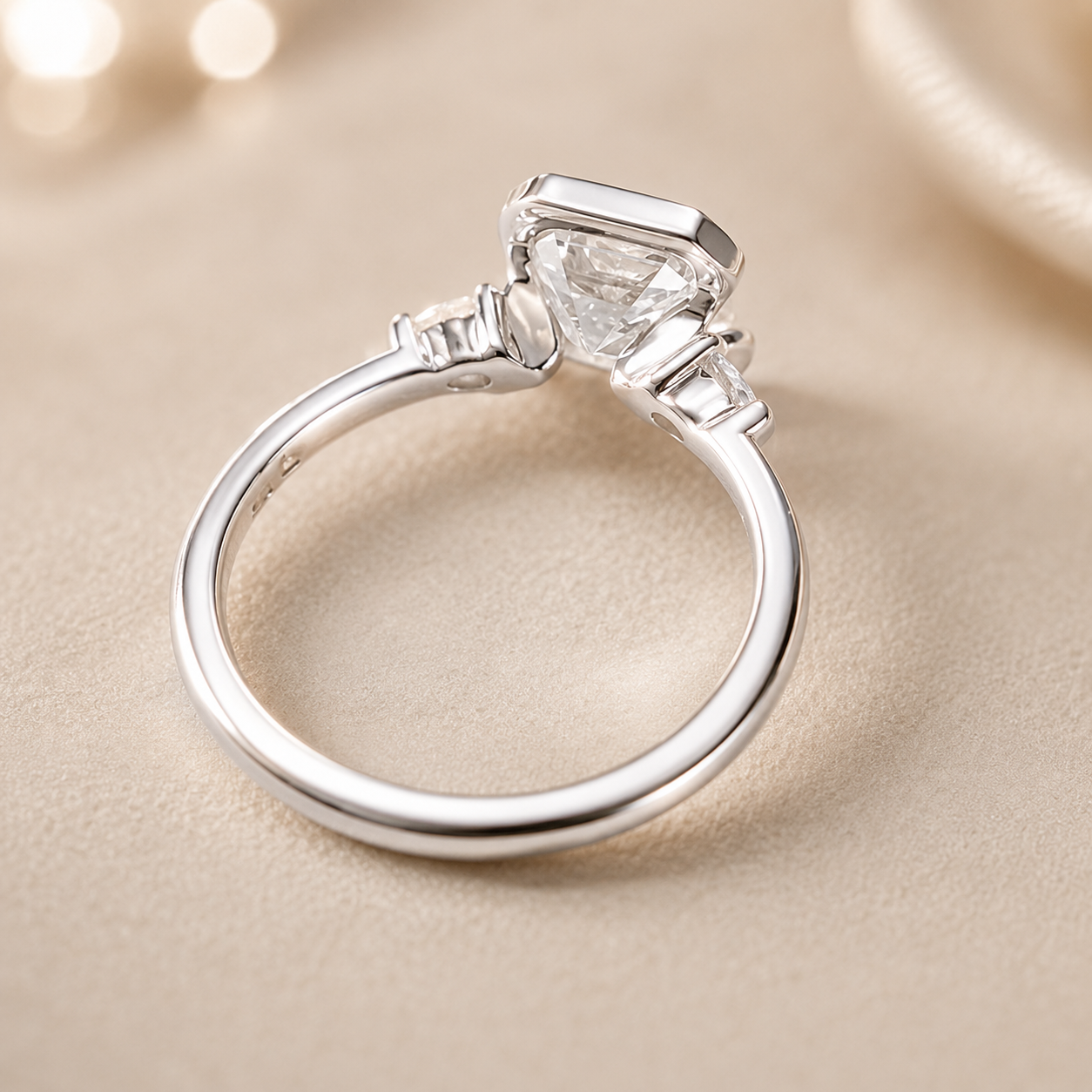 3.40 CT Asscher Cut Lab-Grown Diamond Engagement Ring in 14K White Gold – Marquise Accent Bezel Set Art Deco Design